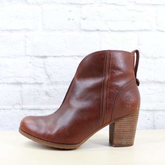 Timberland Shoes - TIMBERLAND Brown Leather Heeled Ankle Boots Side Z
